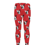 Red French Bulldog Pattern Print Men's leggings