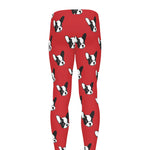 Red French Bulldog Pattern Print Men's leggings