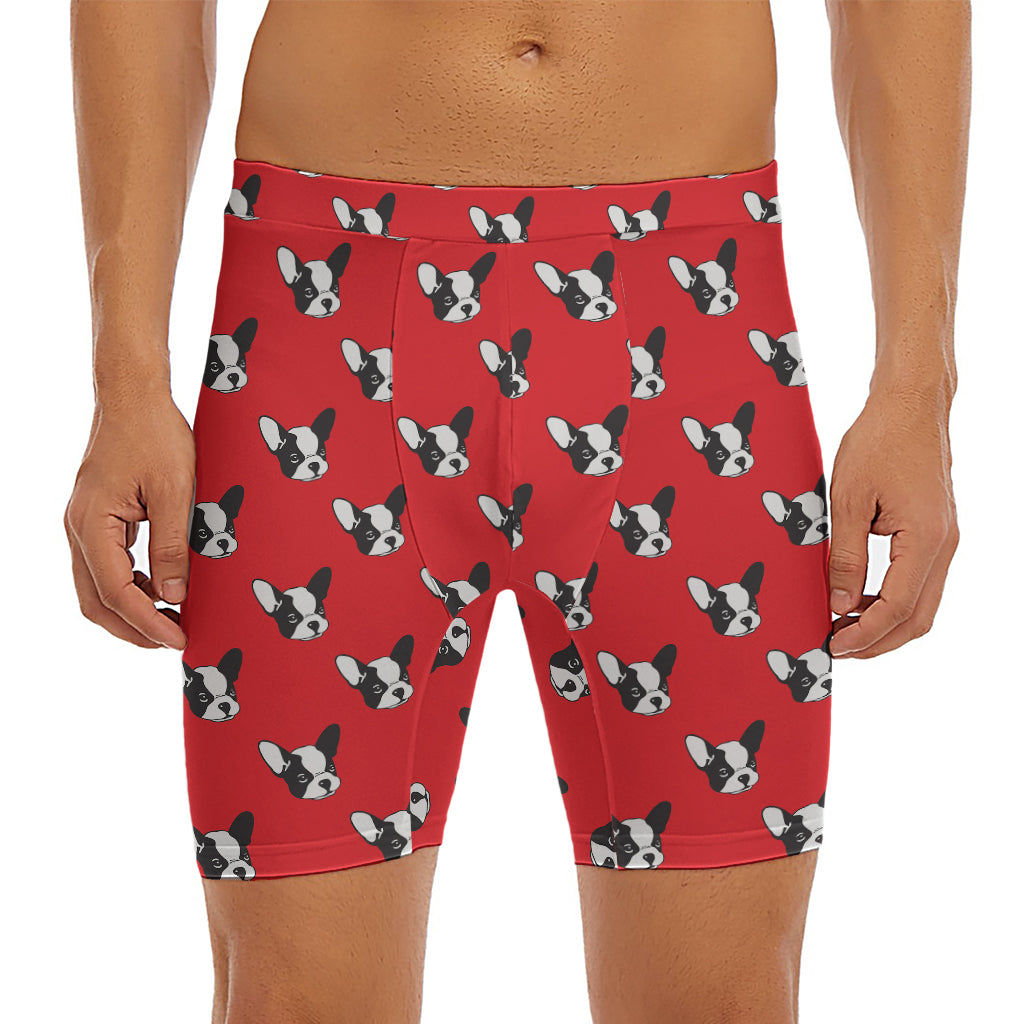 Red French Bulldog Pattern Print Men's Long Boxer Briefs