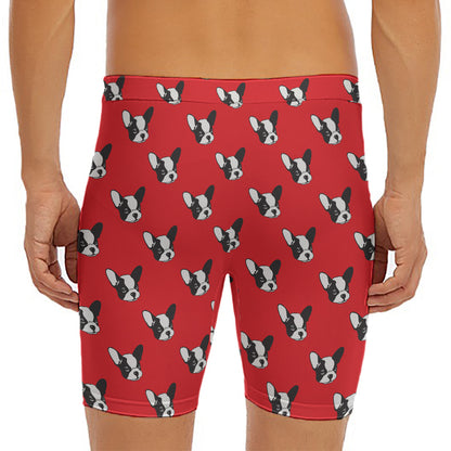 Red French Bulldog Pattern Print Men's Long Boxer Briefs