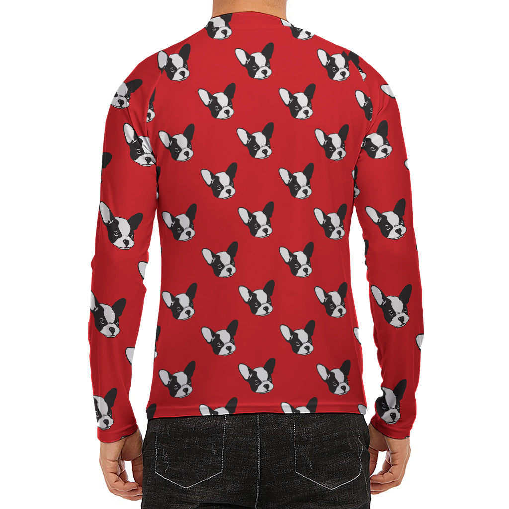 Red French Bulldog Pattern Print Men's Long Sleeve Rash Guard