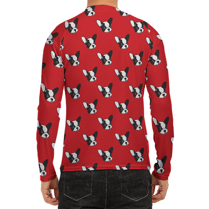 Red French Bulldog Pattern Print Men's Long Sleeve Rash Guard