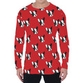 Red French Bulldog Pattern Print Men's Long Sleeve T-Shirt