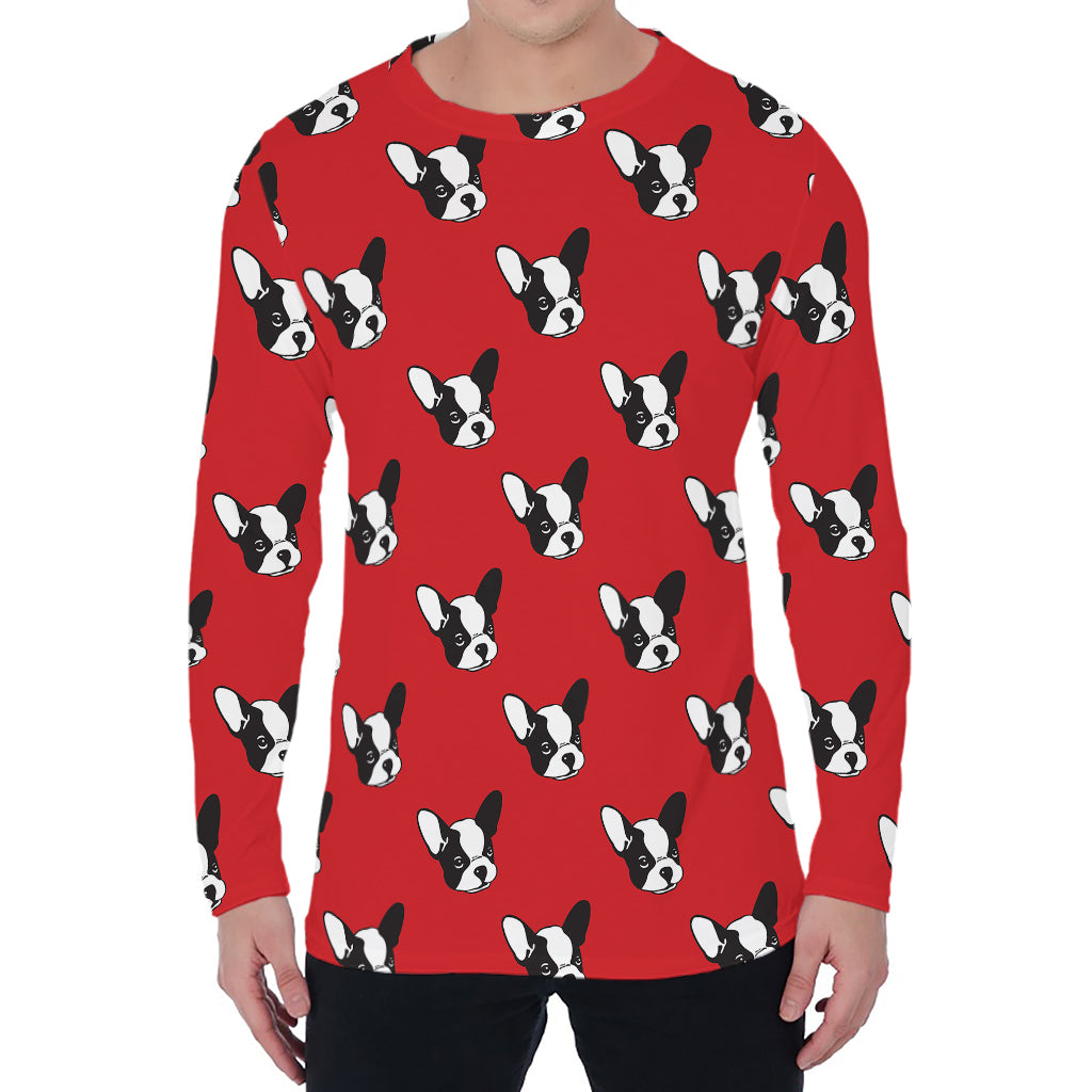 Red French Bulldog Pattern Print Men's Long Sleeve T-Shirt
