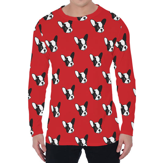Red French Bulldog Pattern Print Men's Long Sleeve T-Shirt
