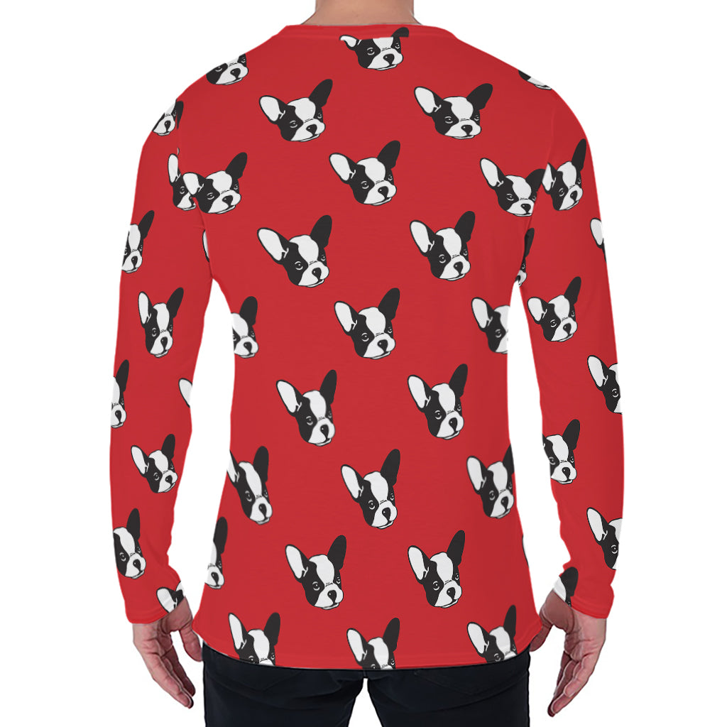 Red French Bulldog Pattern Print Men's Long Sleeve T-Shirt