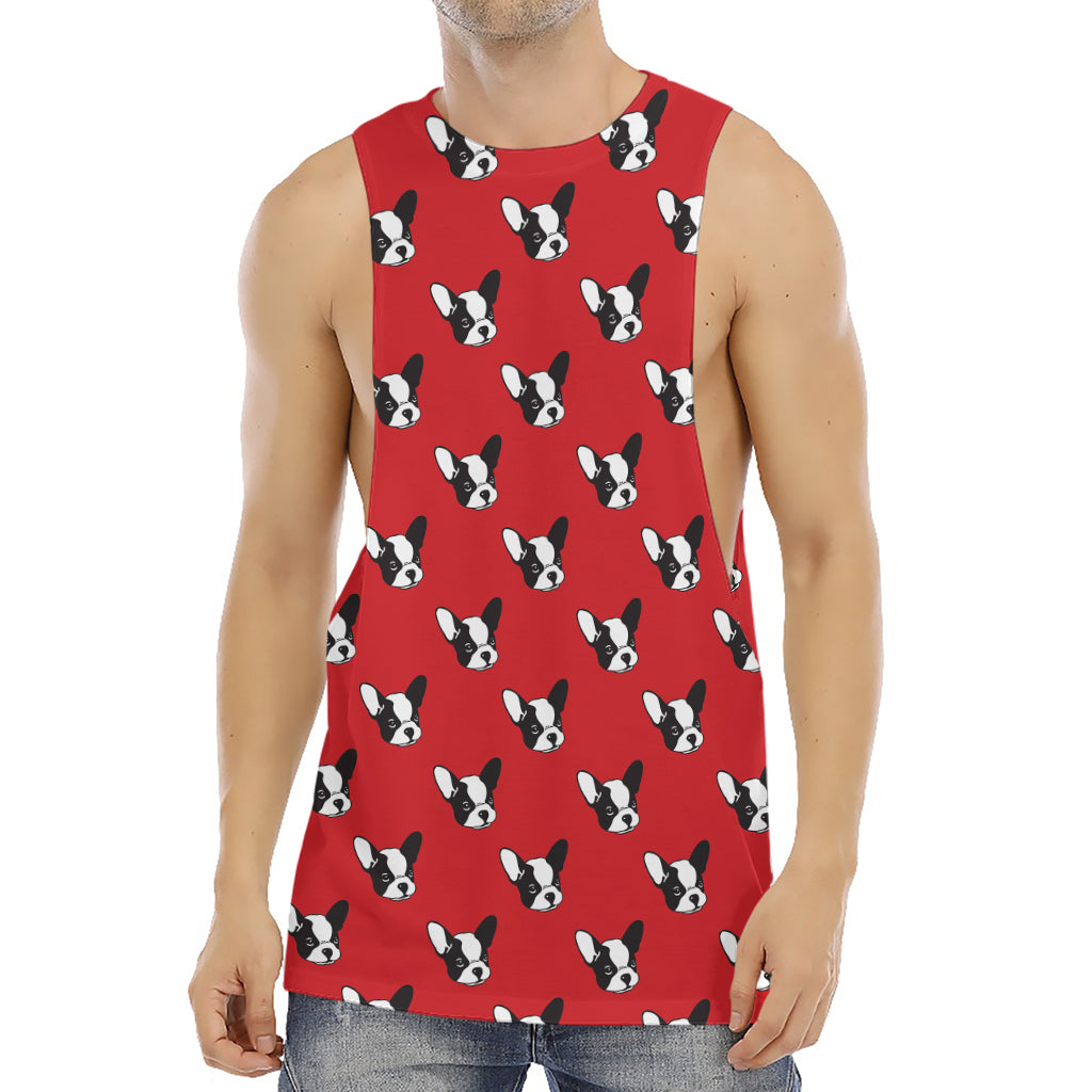 Red French Bulldog Pattern Print Men's Muscle Tank Top