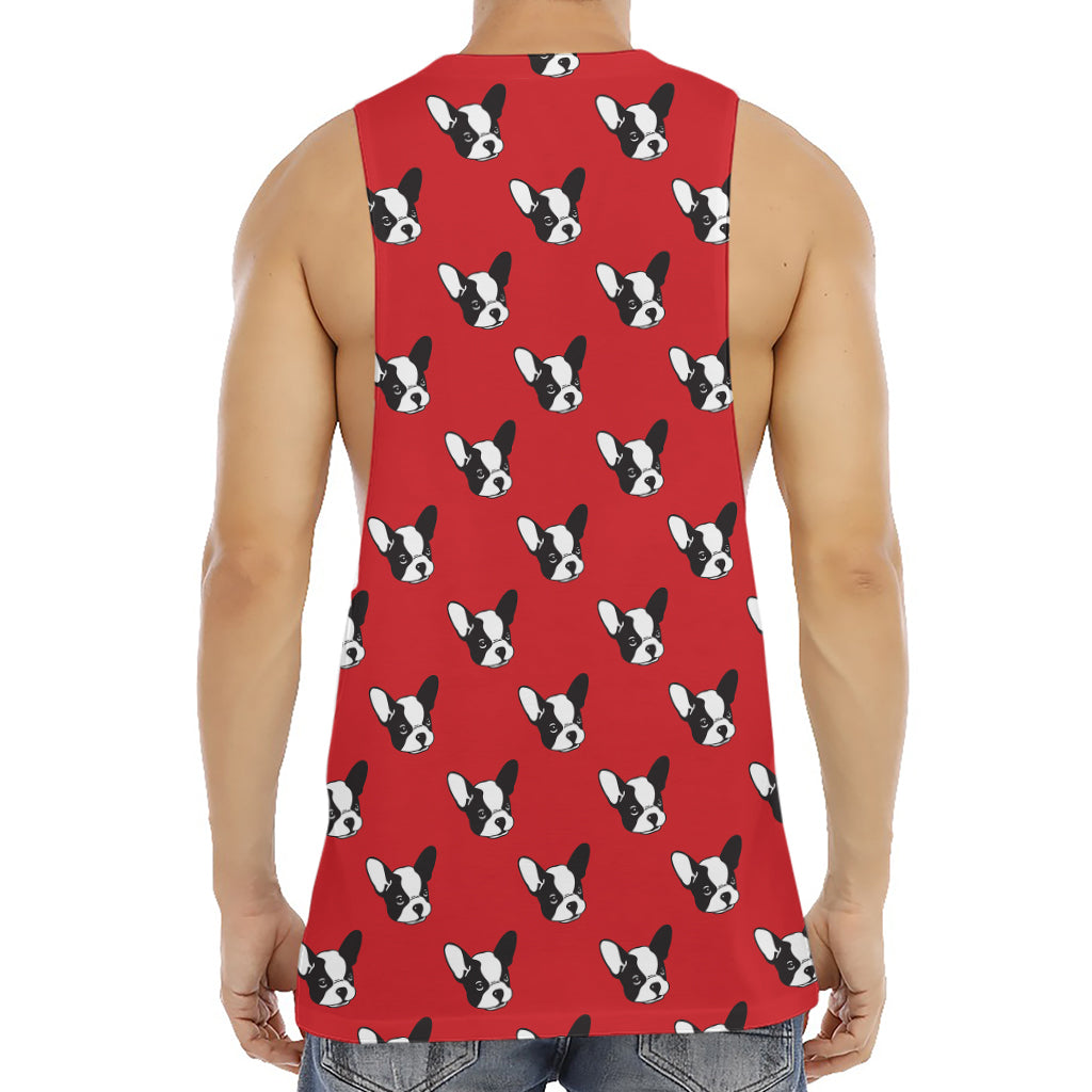 Red French Bulldog Pattern Print Men's Muscle Tank Top