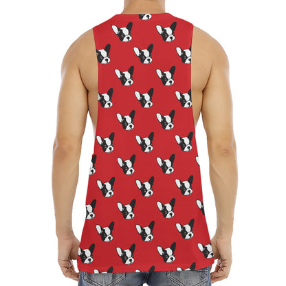 Red French Bulldog Pattern Print Men's Muscle Tank Top