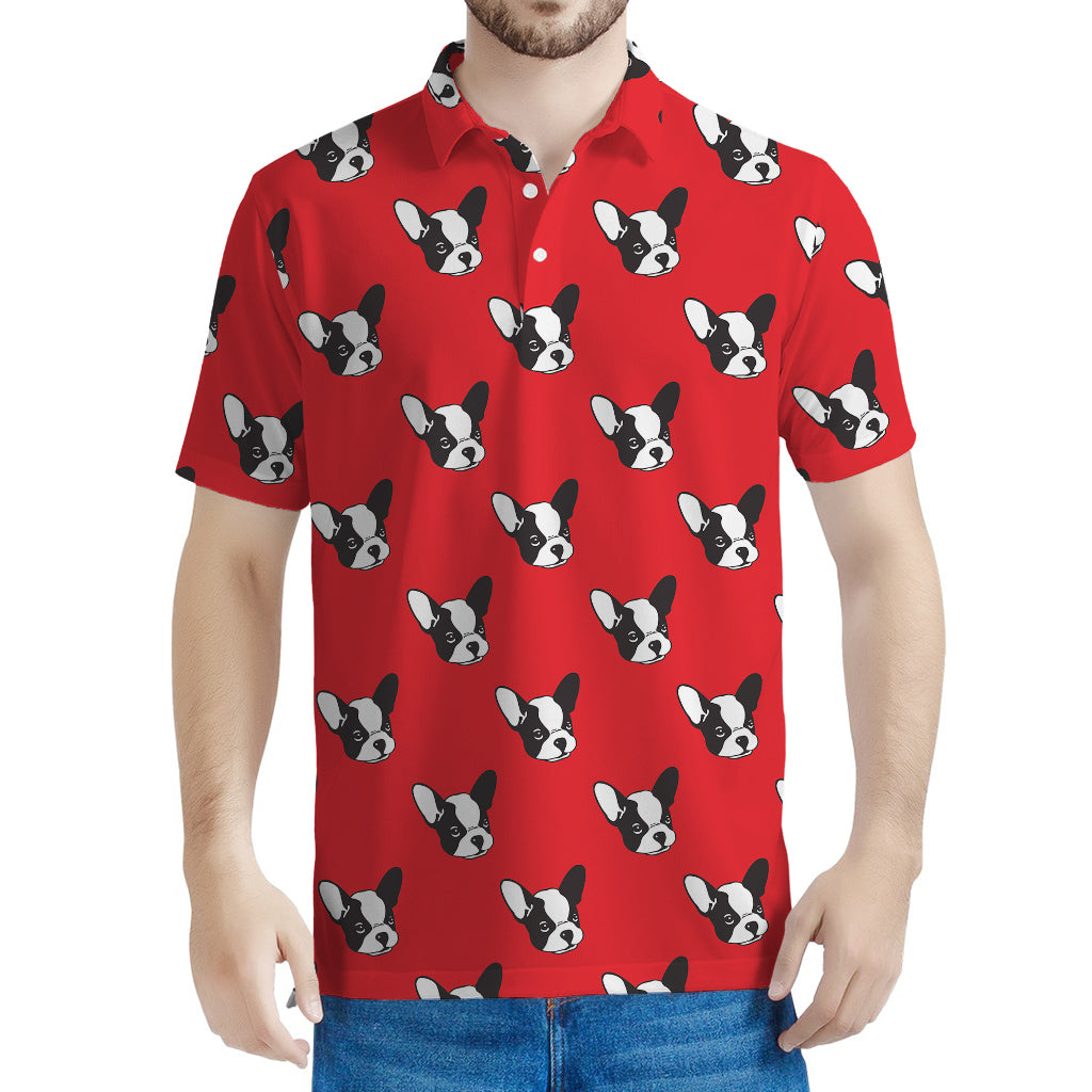 Red French Bulldog Pattern Print Men's Polo Shirt