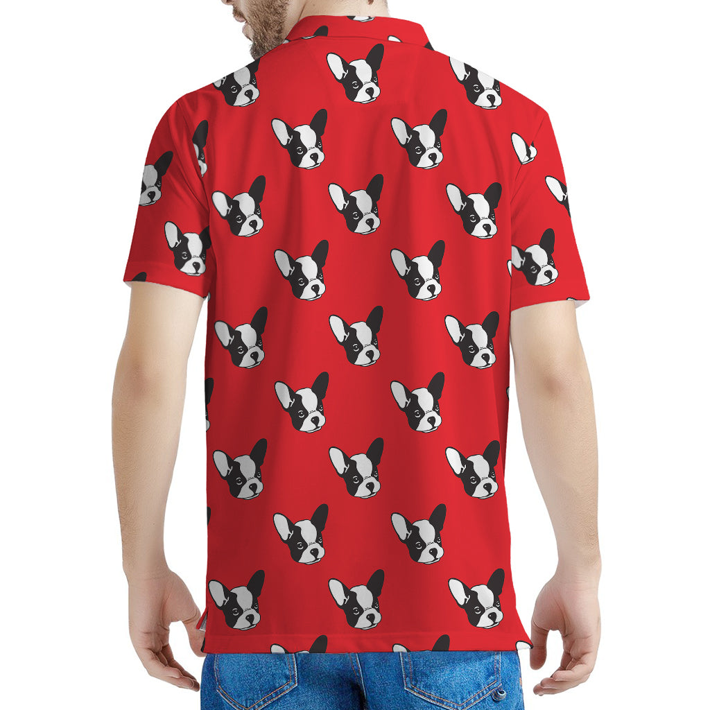Red French Bulldog Pattern Print Men's Polo Shirt