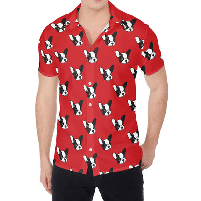 Red French Bulldog Pattern Print Men's Shirt