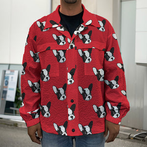 Red French Bulldog Pattern Print Men's Shirt Jacket