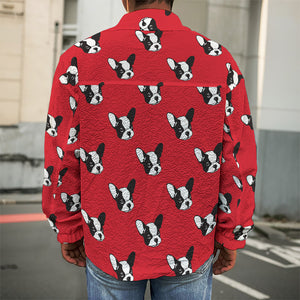 Red French Bulldog Pattern Print Men's Shirt Jacket