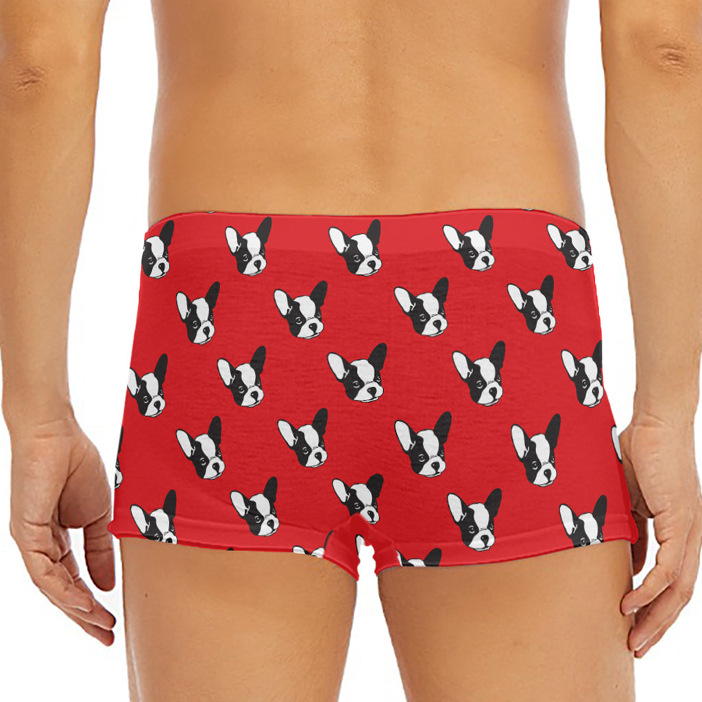 Red French Bulldog Pattern Print Men's Short Boxer Briefs