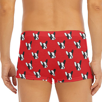 Red French Bulldog Pattern Print Men's Short Boxer Briefs