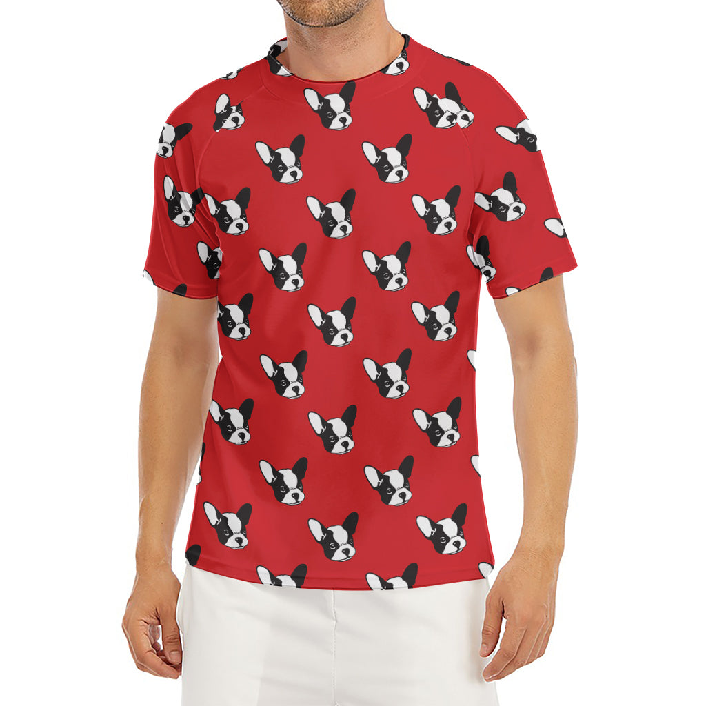 Red French Bulldog Pattern Print Men's Short Sleeve Rash Guard