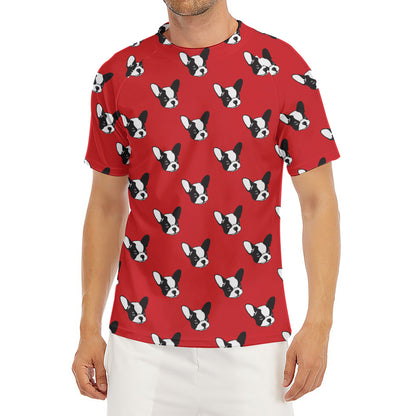 Red French Bulldog Pattern Print Men's Short Sleeve Rash Guard