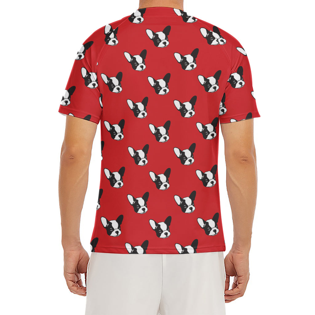 Red French Bulldog Pattern Print Men's Short Sleeve Rash Guard