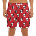 Red French Bulldog Pattern Print Men's Split Running Shorts