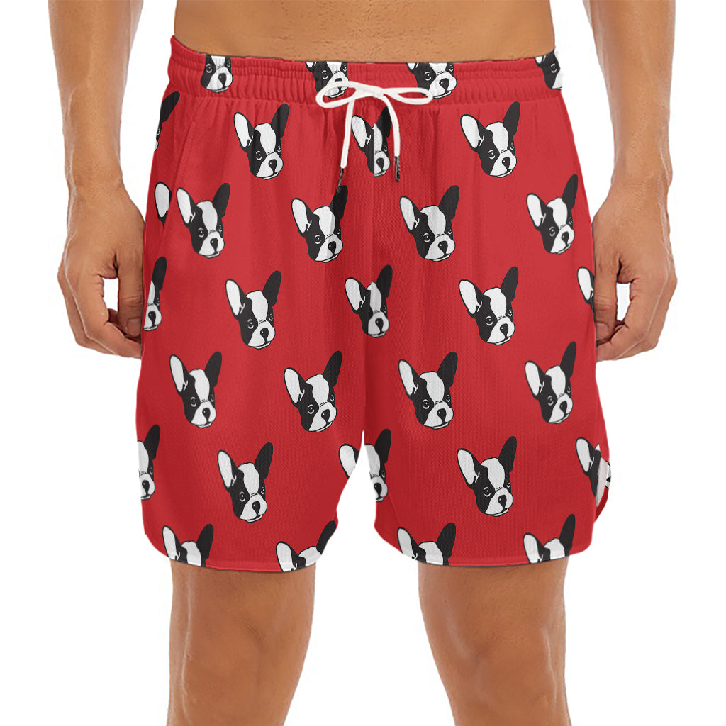 Red French Bulldog Pattern Print Men's Split Running Shorts