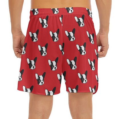 Red French Bulldog Pattern Print Men's Split Running Shorts