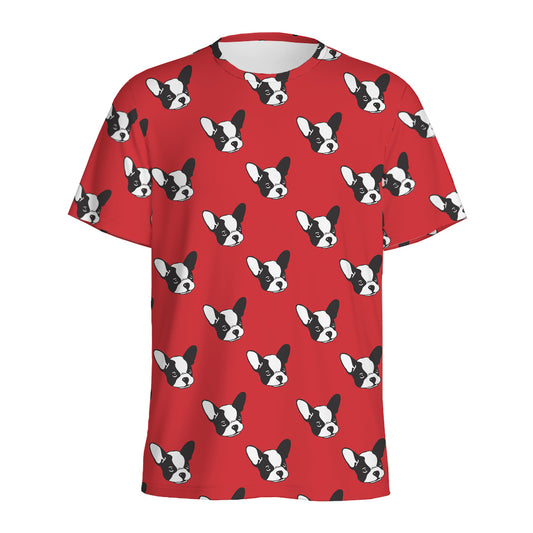 Red French Bulldog Pattern Print Men's Sports T-Shirt