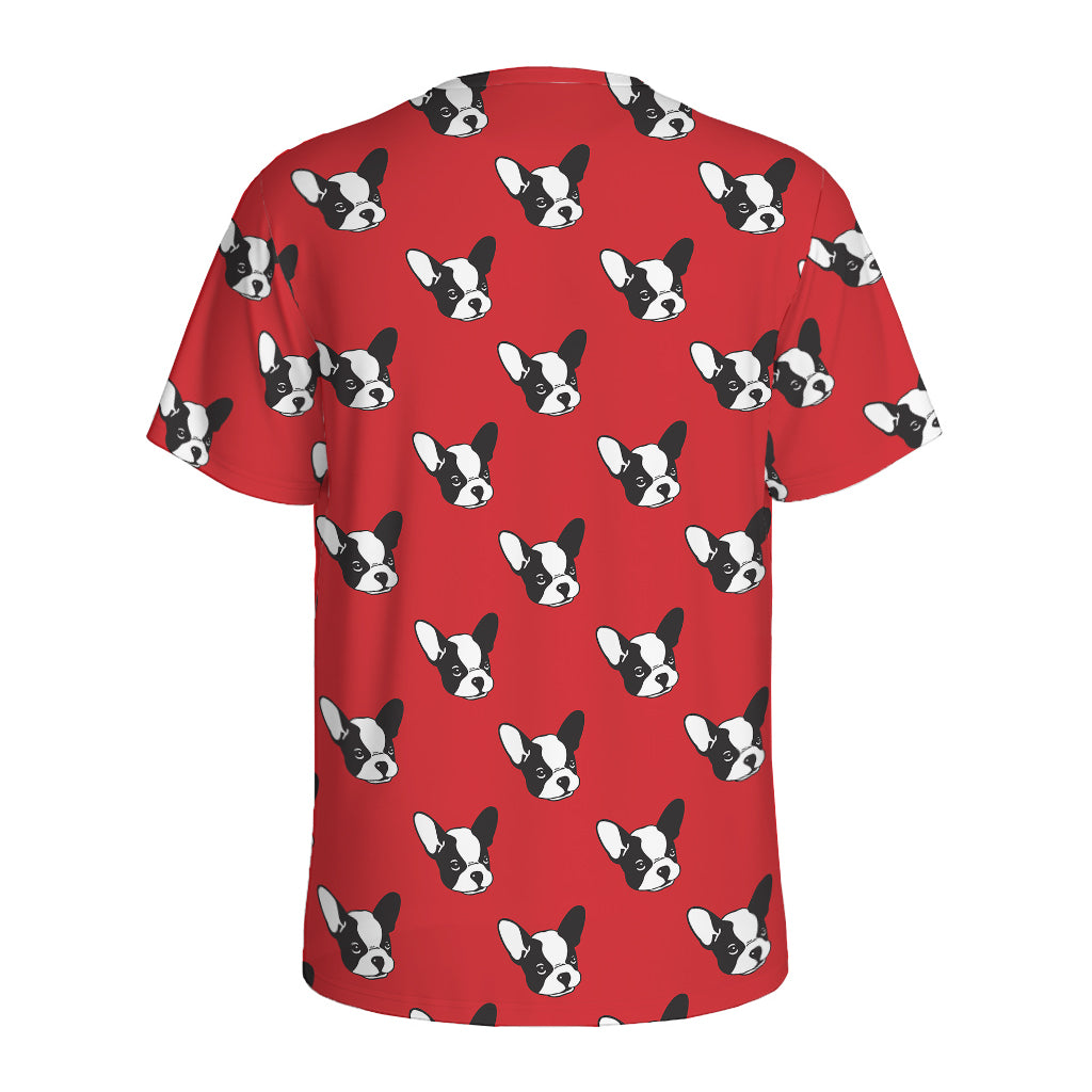 Red French Bulldog Pattern Print Men's Sports T-Shirt