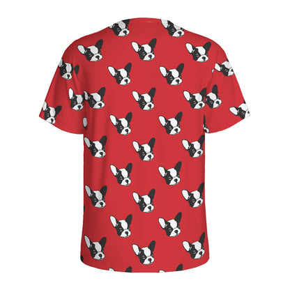 Red French Bulldog Pattern Print Men's Sports T-Shirt