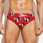 Red French Bulldog Pattern Print Men's Swim Briefs