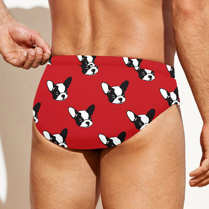 Red French Bulldog Pattern Print Men's Swim Briefs