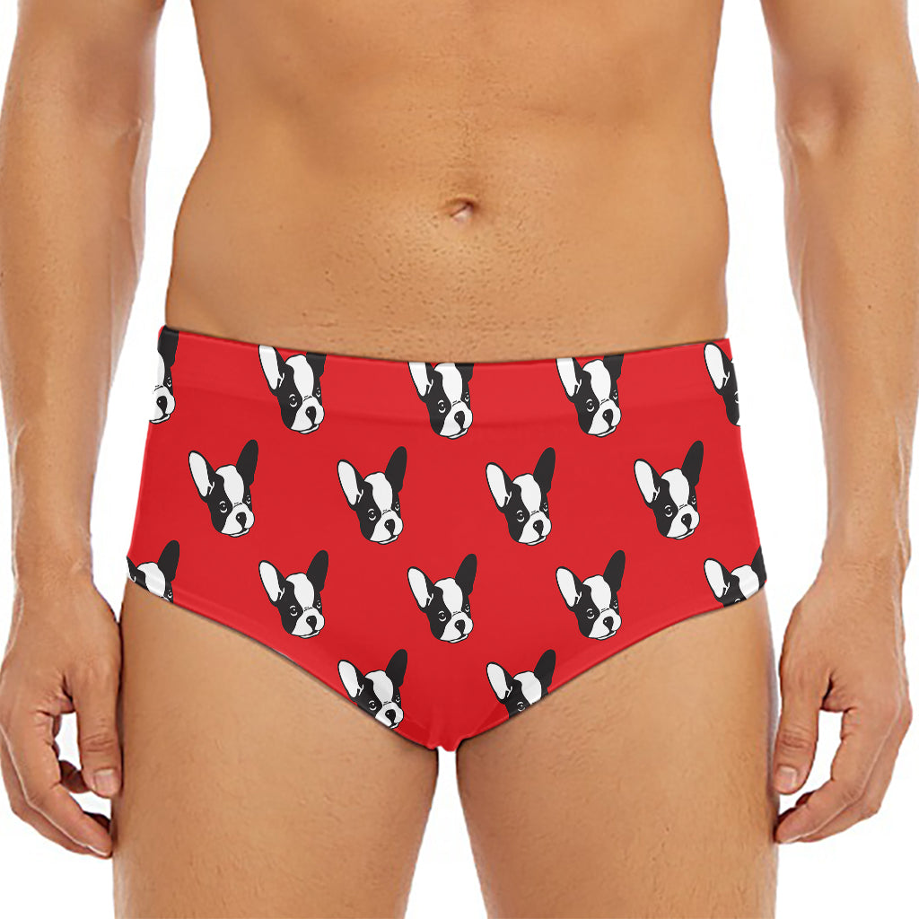 Red French Bulldog Pattern Print Men's Triangle Swim Briefs