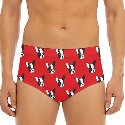 Red French Bulldog Pattern Print Men's Triangle Swim Briefs