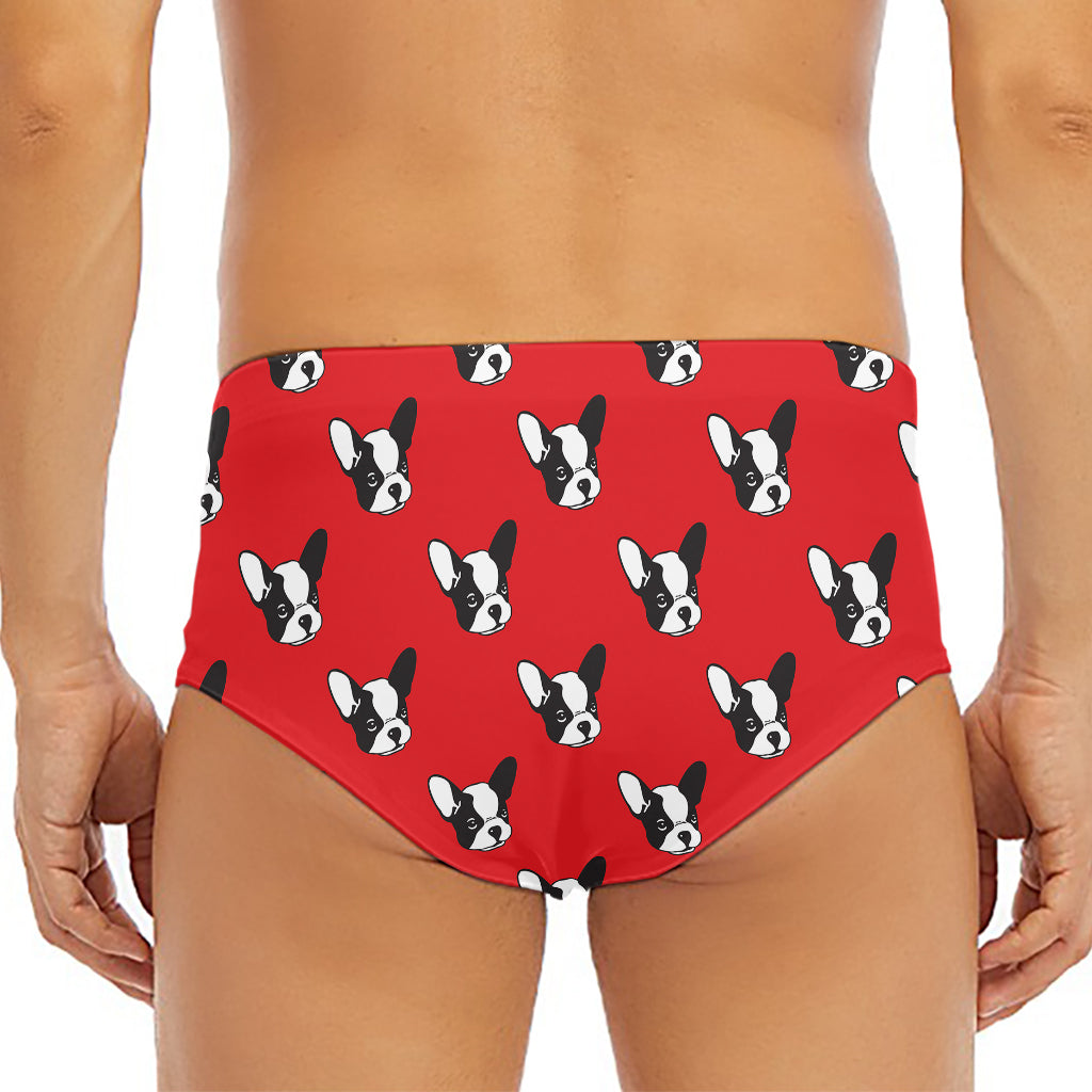 Red French Bulldog Pattern Print Men's Triangle Swim Briefs