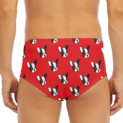 Red French Bulldog Pattern Print Men's Triangle Swim Briefs