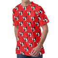 Red French Bulldog Pattern Print Men's Velvet T-Shirt