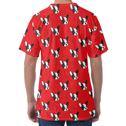 Red French Bulldog Pattern Print Men's Velvet T-Shirt