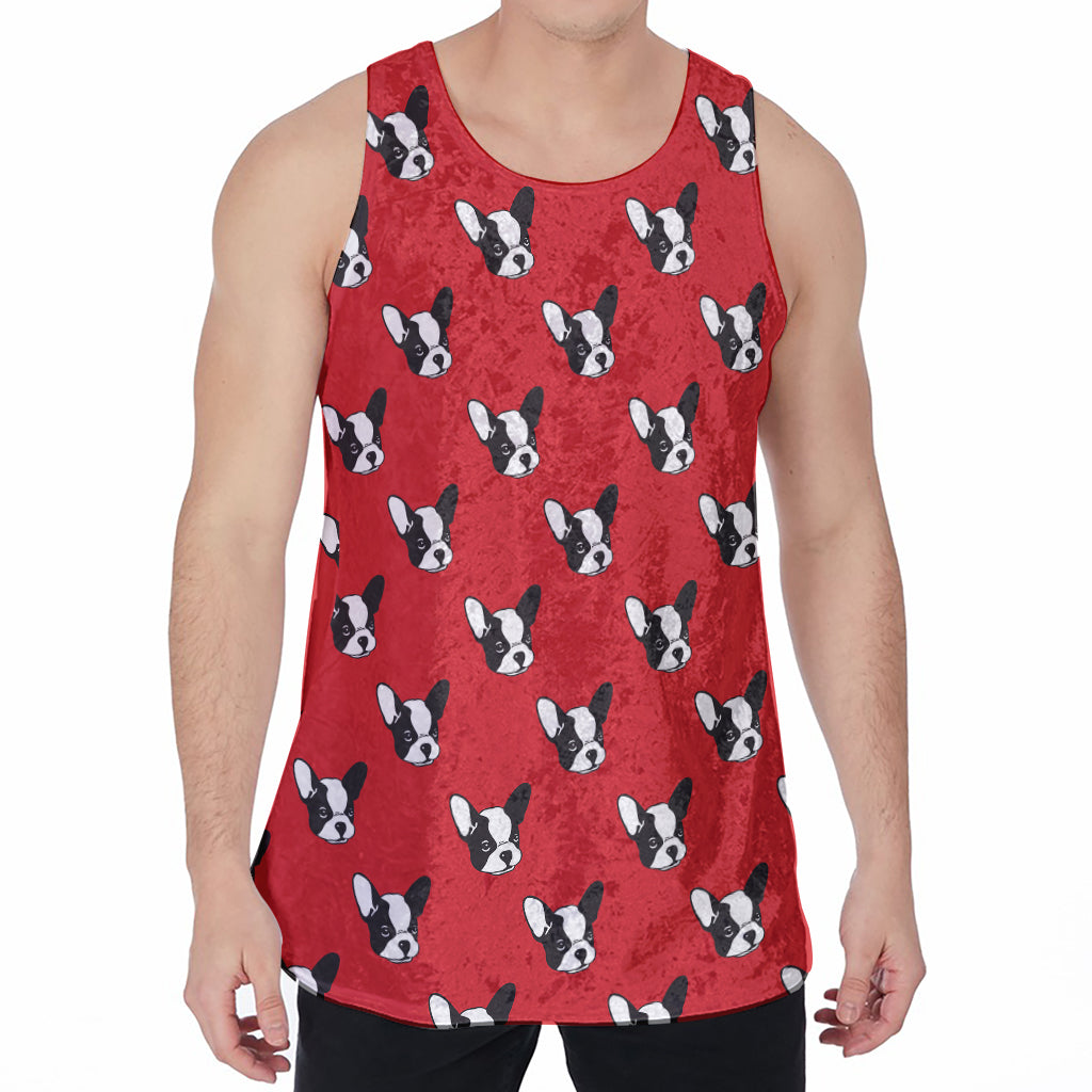 Red French Bulldog Pattern Print Men's Velvet Tank Top