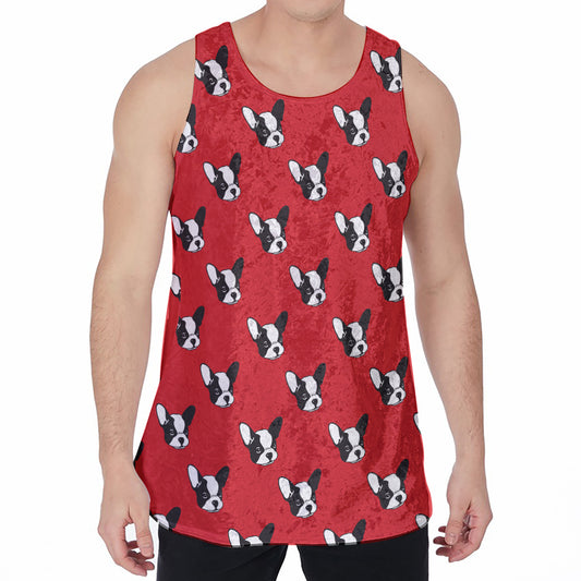 Red French Bulldog Pattern Print Men's Velvet Tank Top