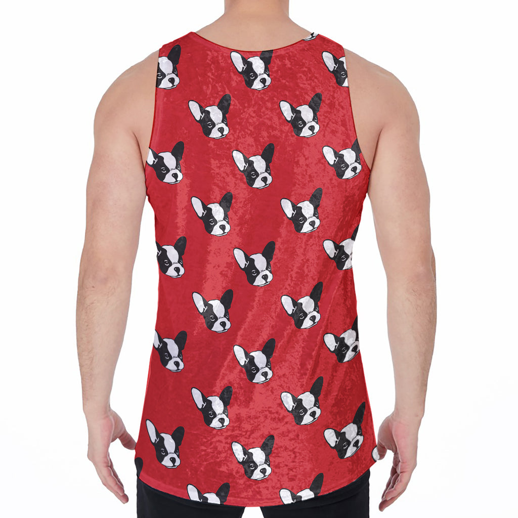 Red French Bulldog Pattern Print Men's Velvet Tank Top