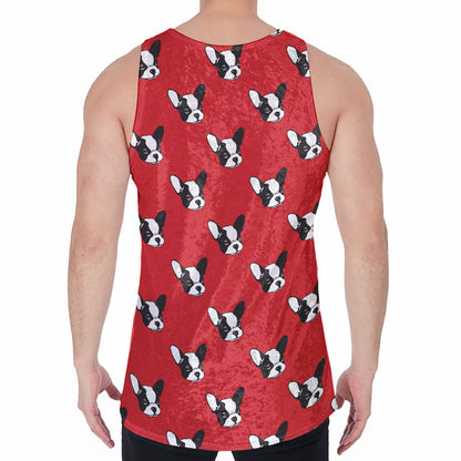 Red French Bulldog Pattern Print Men's Velvet Tank Top