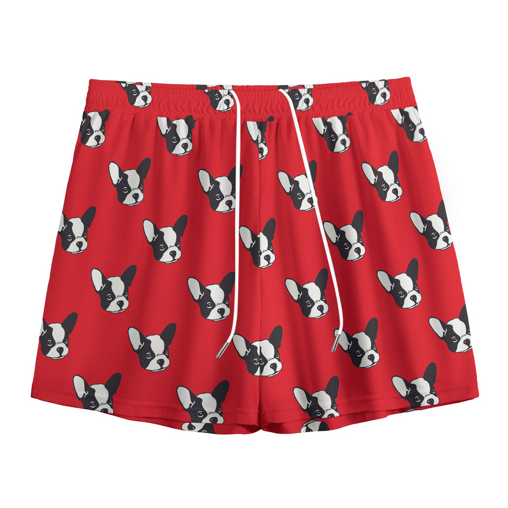 Red French Bulldog Pattern Print Mesh Shorts