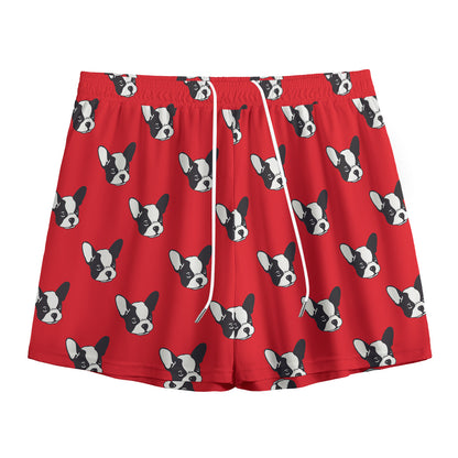 Red French Bulldog Pattern Print Mesh Shorts