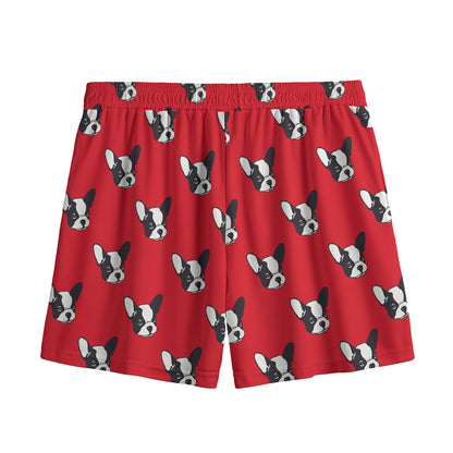 Red French Bulldog Pattern Print Mesh Shorts