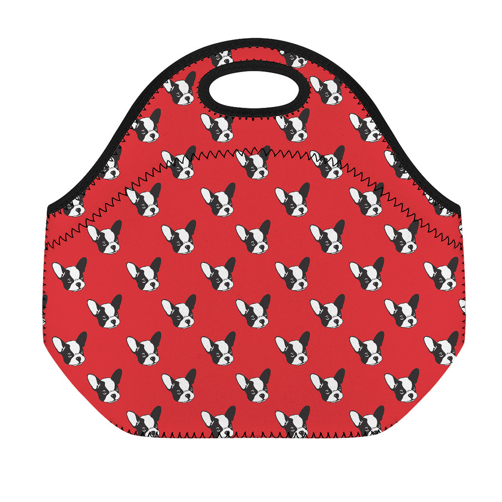 Red French Bulldog Pattern Print Neoprene Lunch Bag