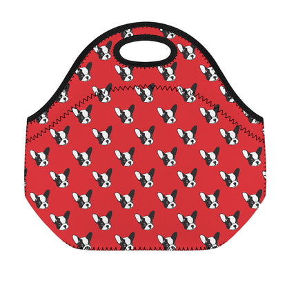 Red French Bulldog Pattern Print Neoprene Lunch Bag