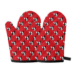 Red French Bulldog Pattern Print Oven Mitts