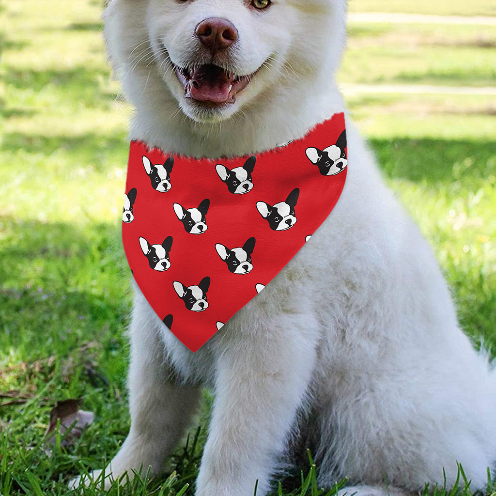 Red French Bulldog Pattern Print Over The Collar Dog Bandana