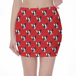 Red French Bulldog Pattern Print Pencil Mini Skirt