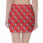 Red French Bulldog Pattern Print Pencil Mini Skirt